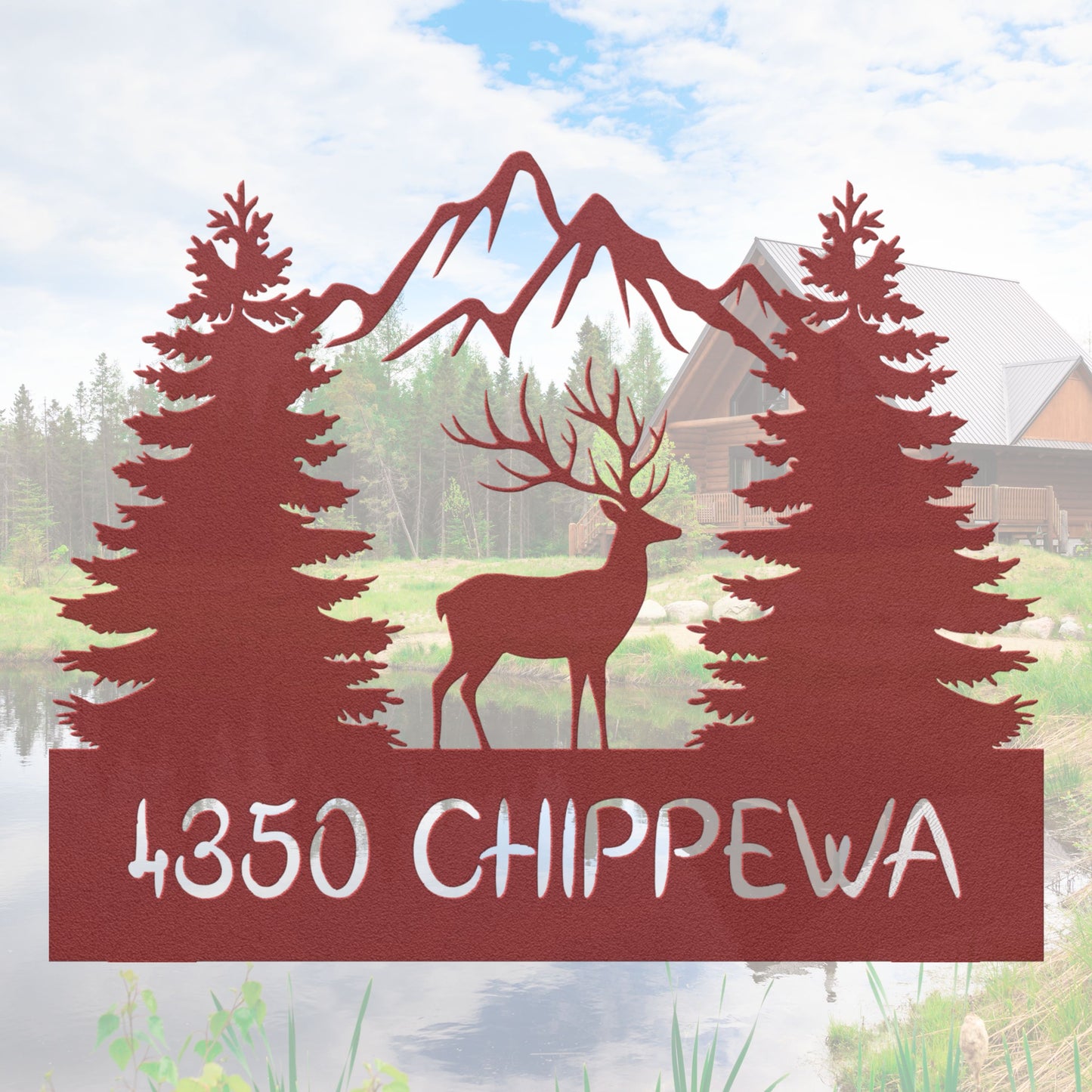 Mountain Trees Elk Address Sign