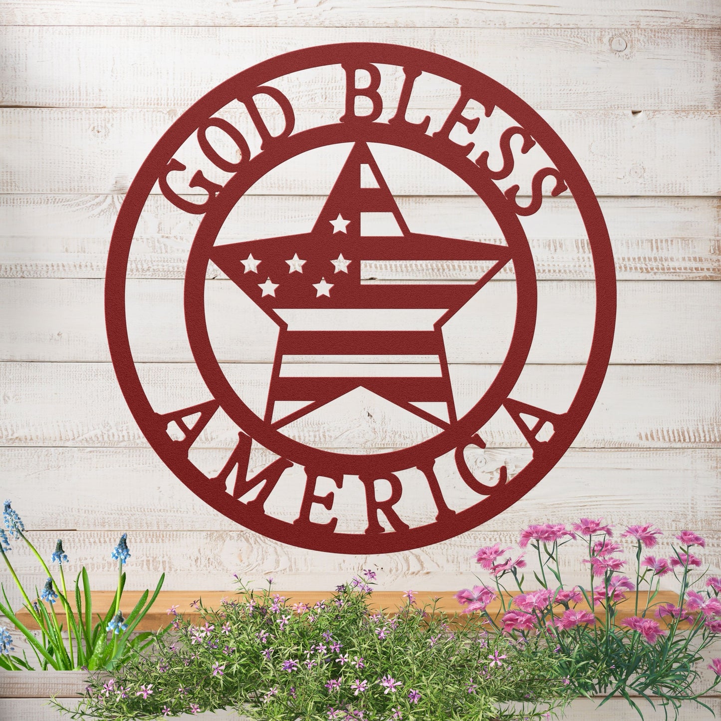 God Bless America with Star Flag Metal Sign