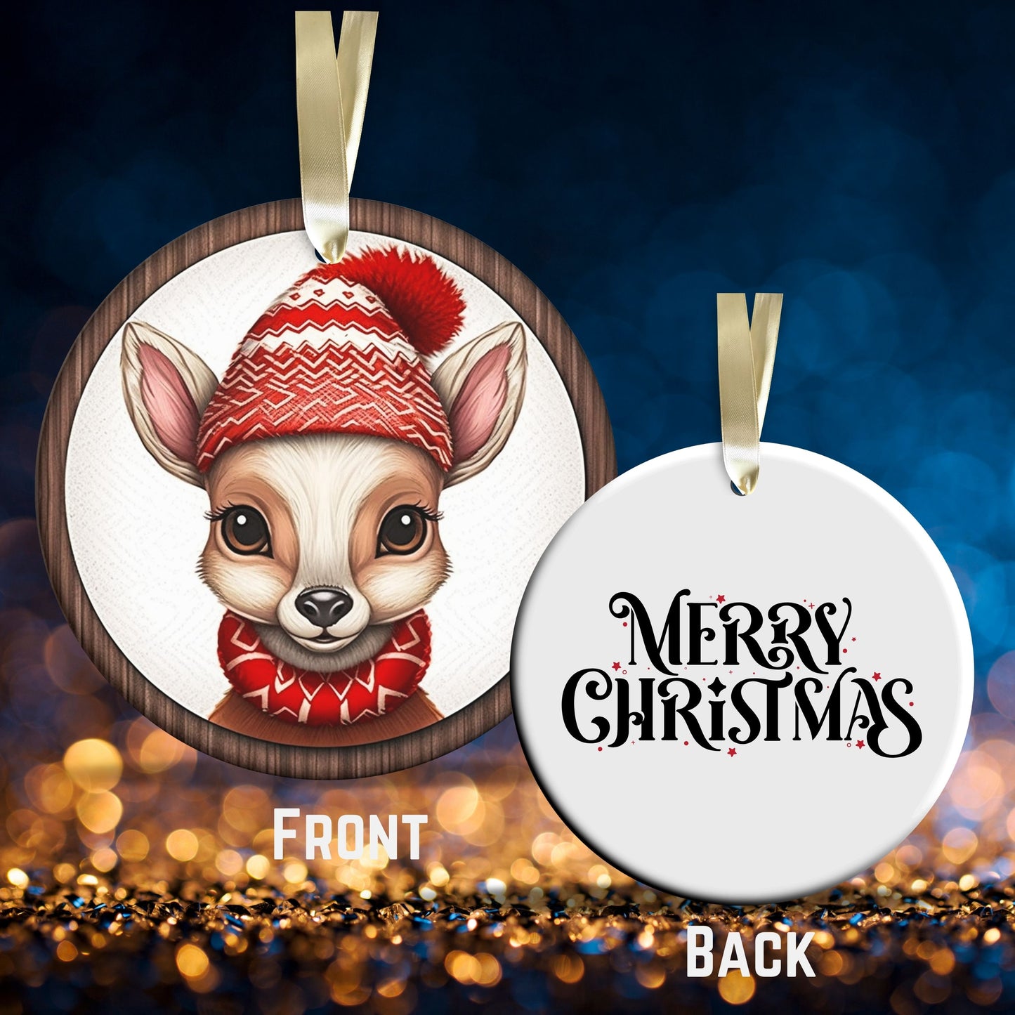 Red Reindeer Christmas Ceramic Ornament
