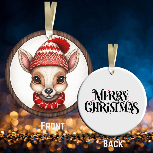 Red Reindeer Christmas Ceramic Ornament
