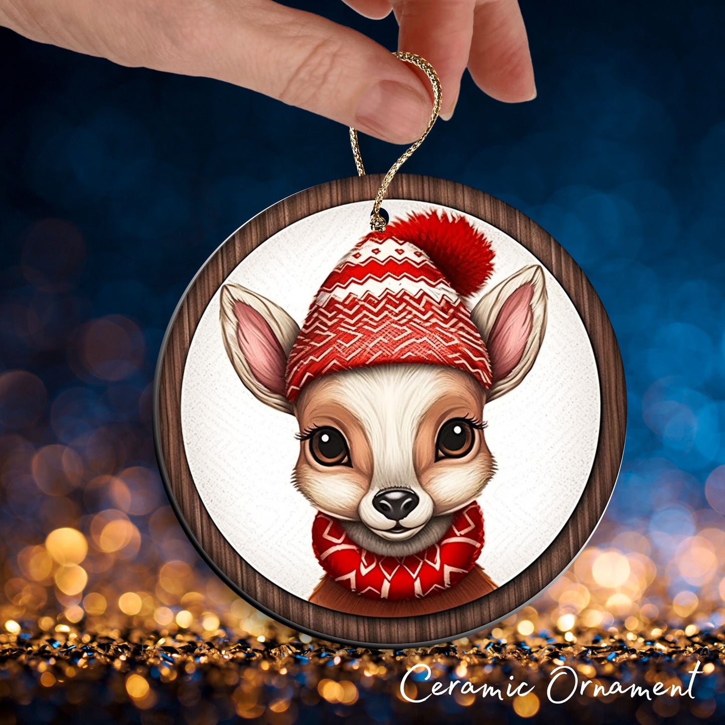 Red Reindeer Christmas Ceramic Ornament