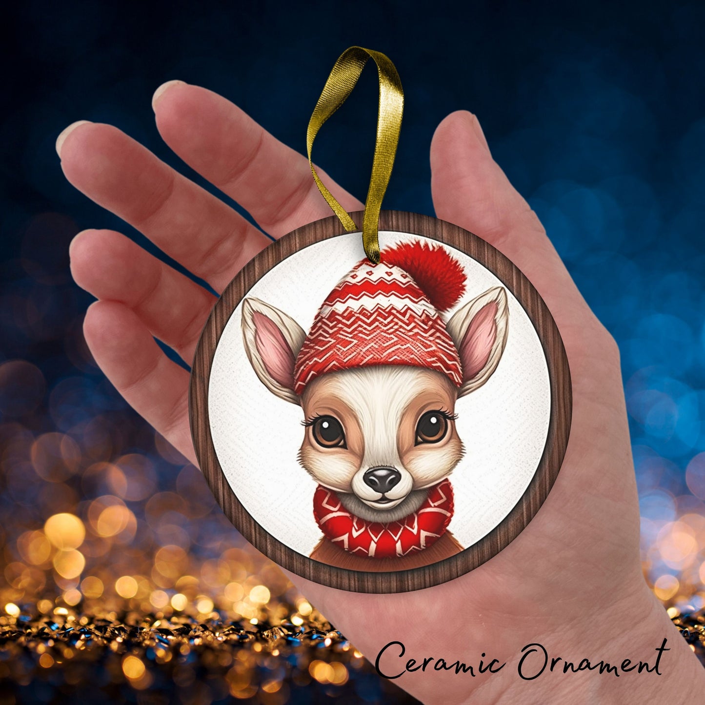 Red Reindeer Christmas Ceramic Ornament