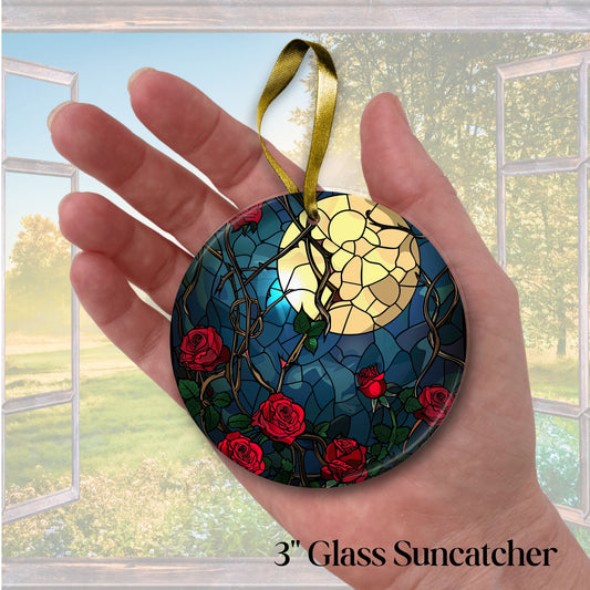 Unique Red Rose Dark Blues Glass Suncatcher Stained Glass 84-10