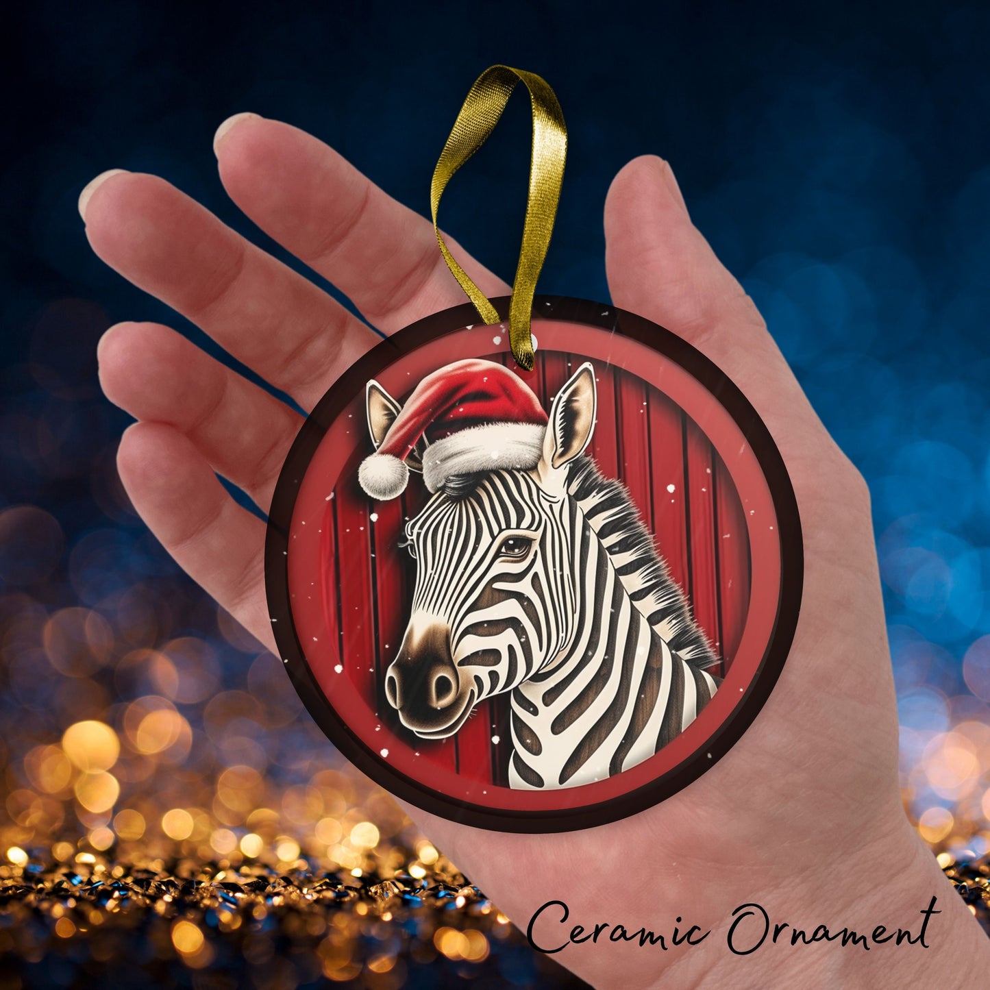 Red Zebra Christmas Ceramic Ornament