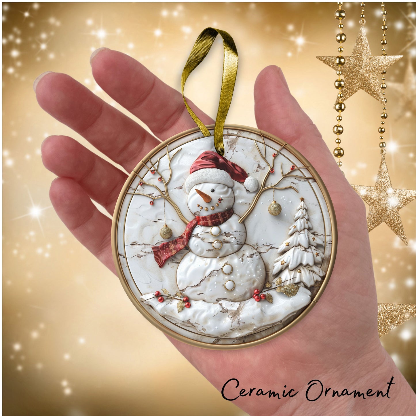 Red & Gold Christmas Ceramic Ornament 35-01