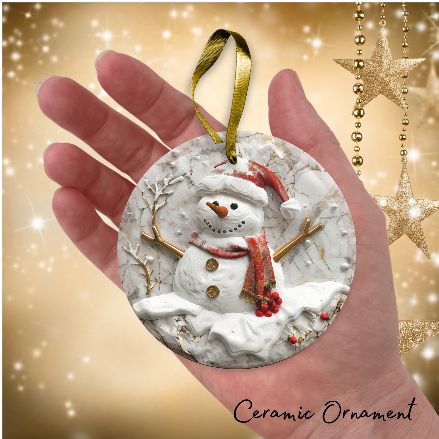 Red & Gold Christmas Ceramic Ornament 35-02