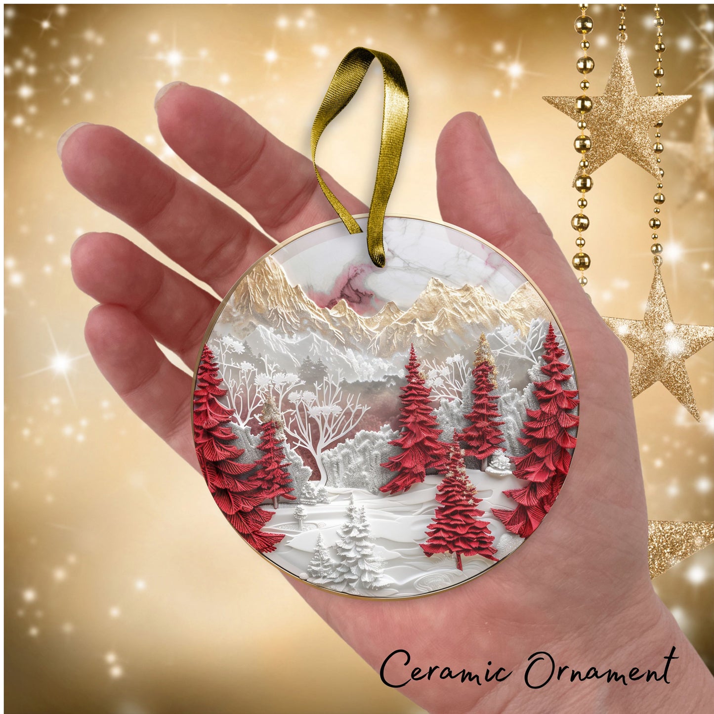 Red & Gold Christmas Ceramic Ornament 35-03