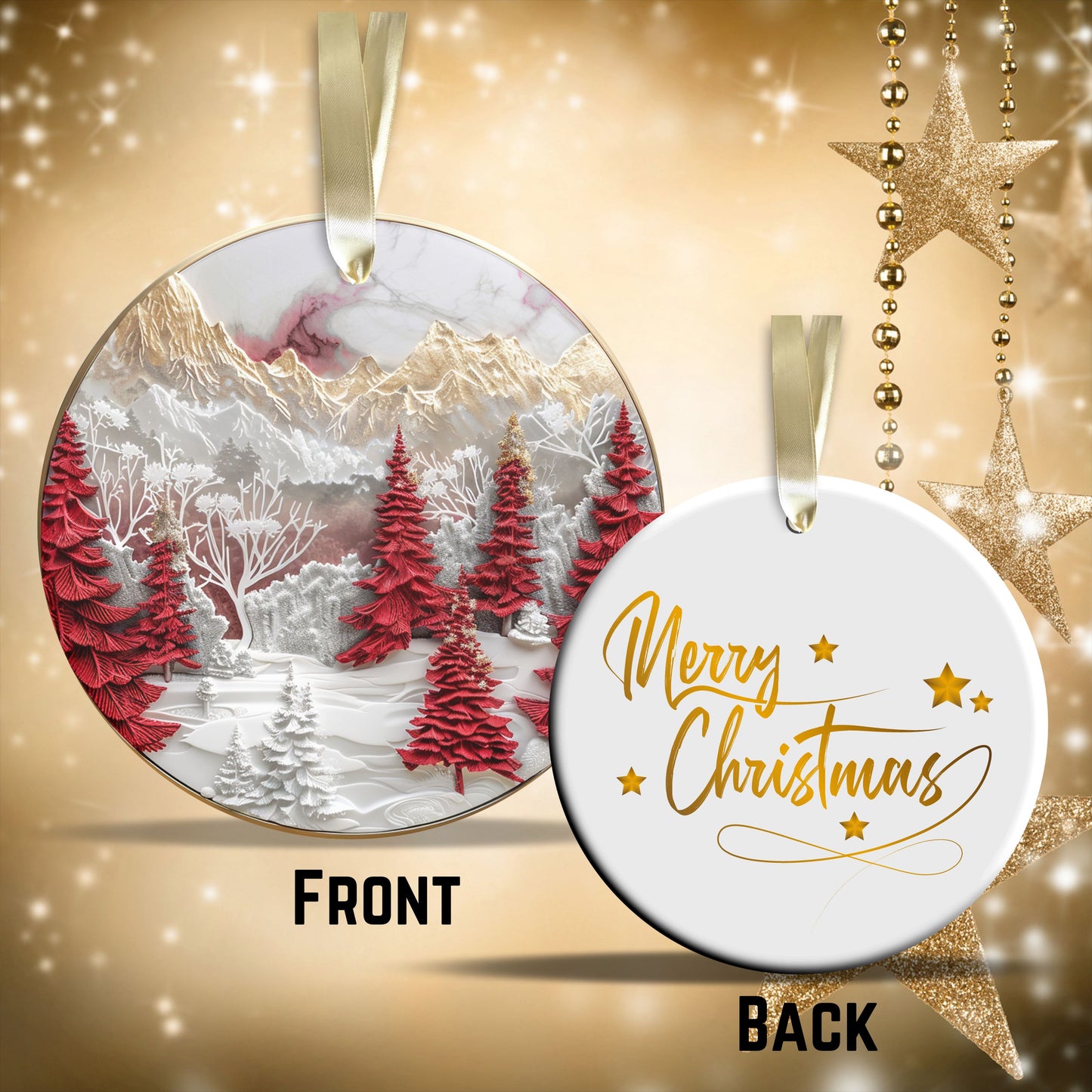 Red & Gold Christmas Ceramic Ornament 35-03
