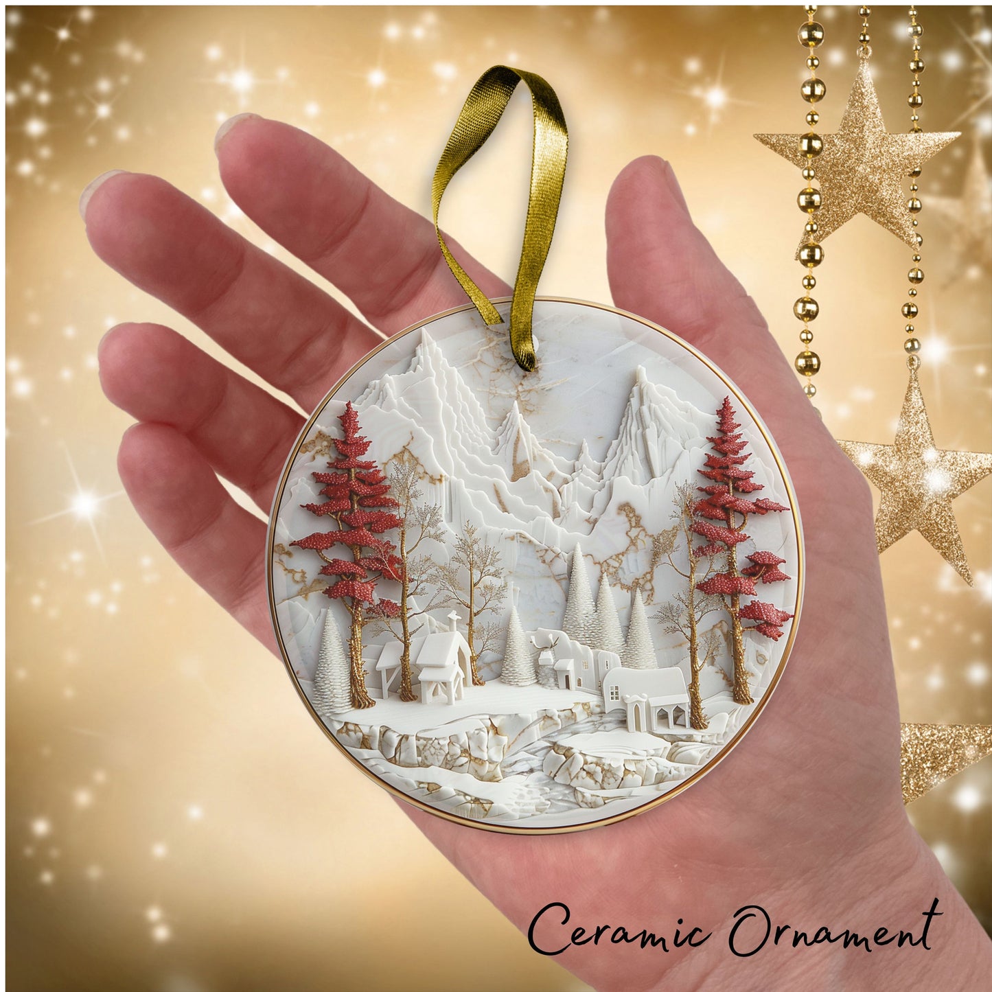 Red & Gold Christmas Ceramic Ornament 35-06