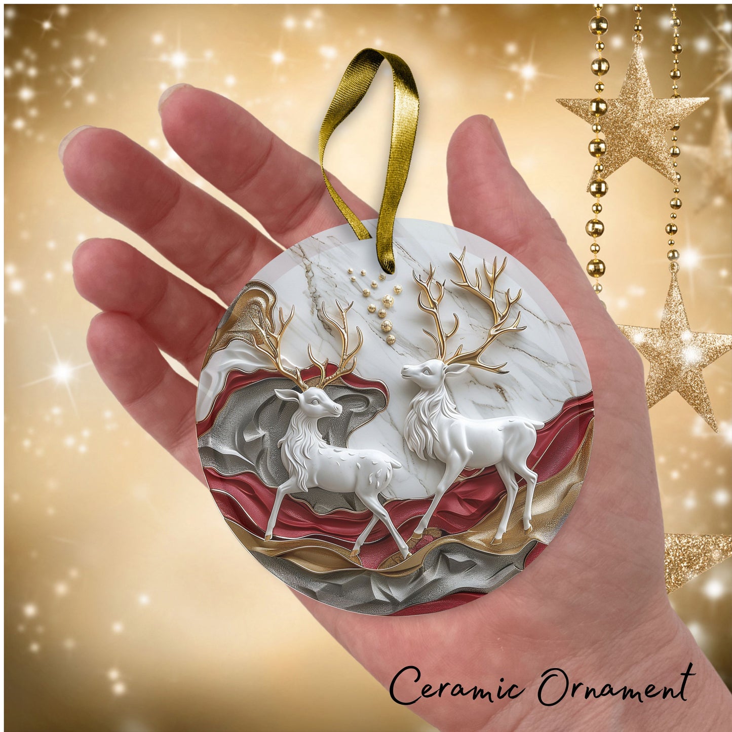 Red & Gold Christmas Ceramic Ornament 35-07