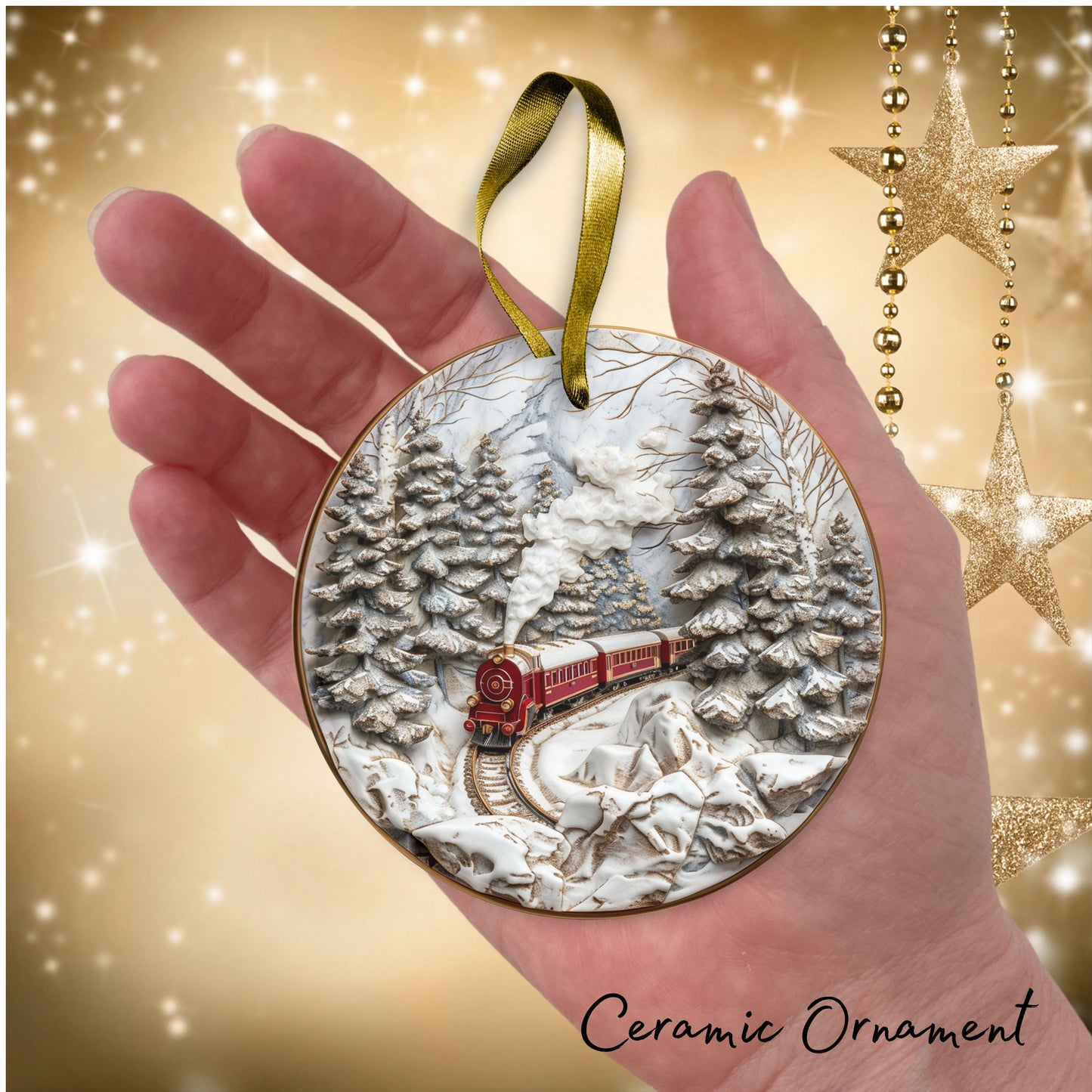 Red & Gold Christmas Ceramic Ornament 35-10