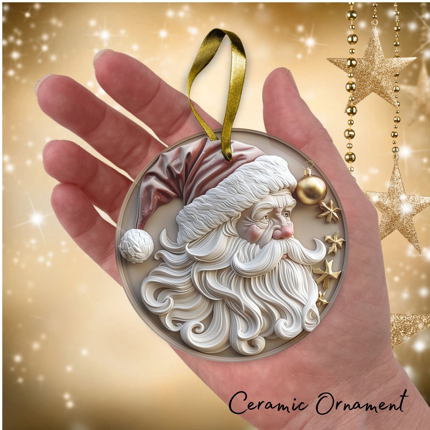 Red & Gold Christmas Ceramic Ornament 35-20
