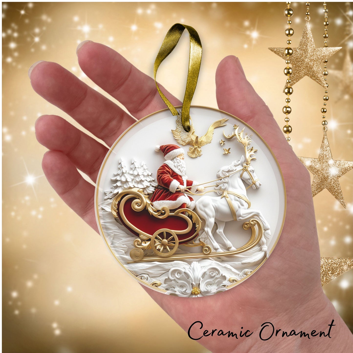 Red & Gold Christmas Ceramic Ornament 35-22