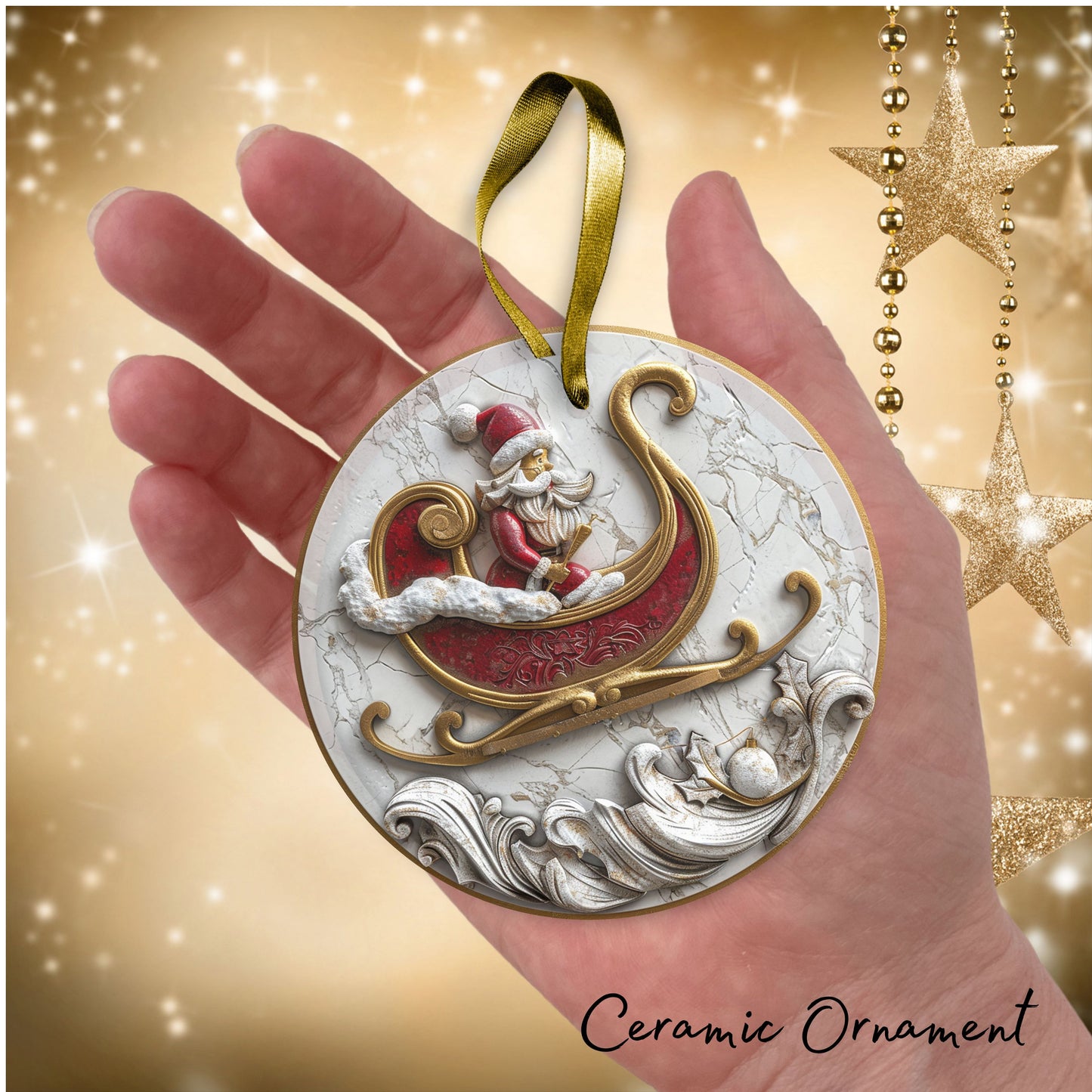 Red & Gold Christmas Ceramic Ornament 35-24