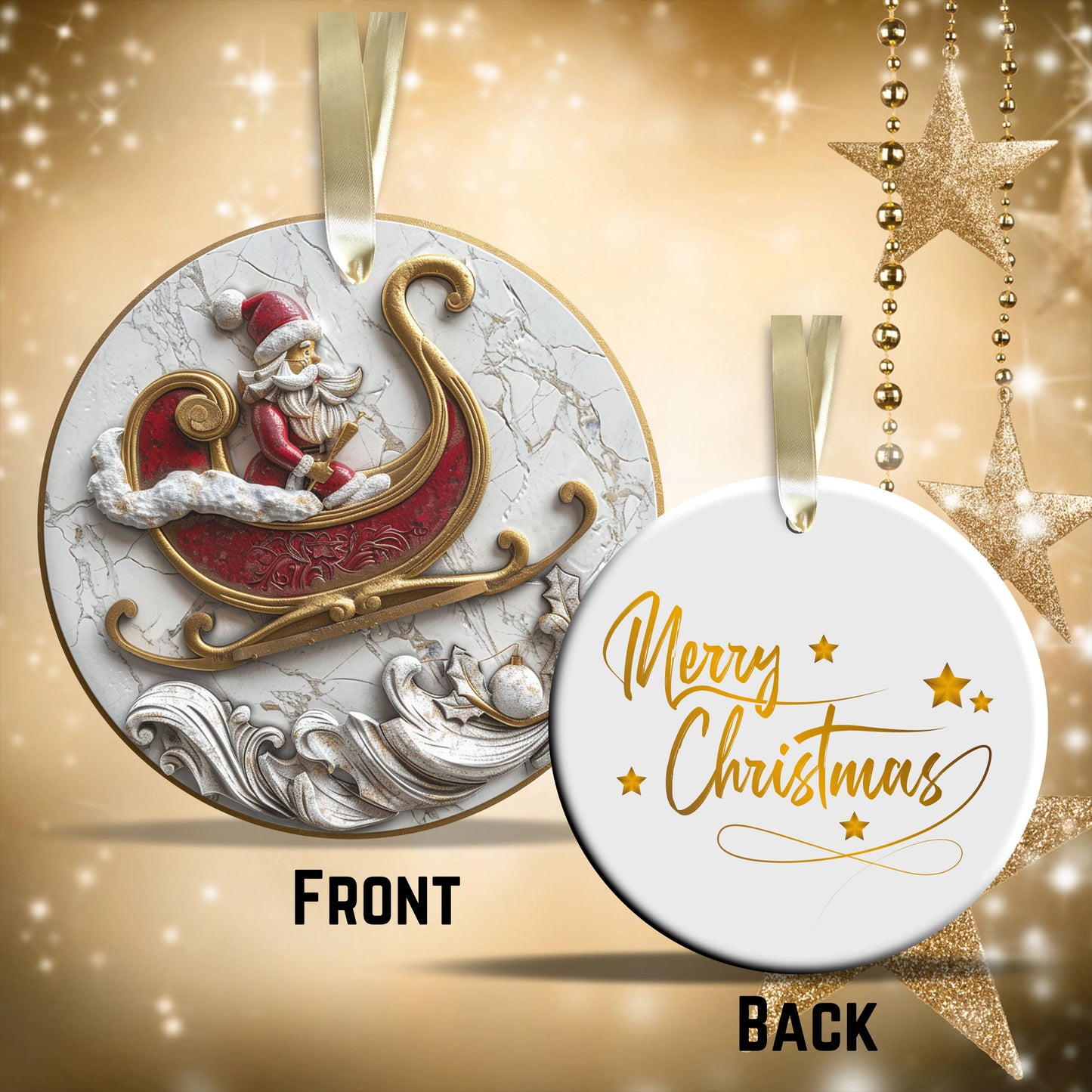 Red & Gold Christmas Ceramic Ornament 35-24