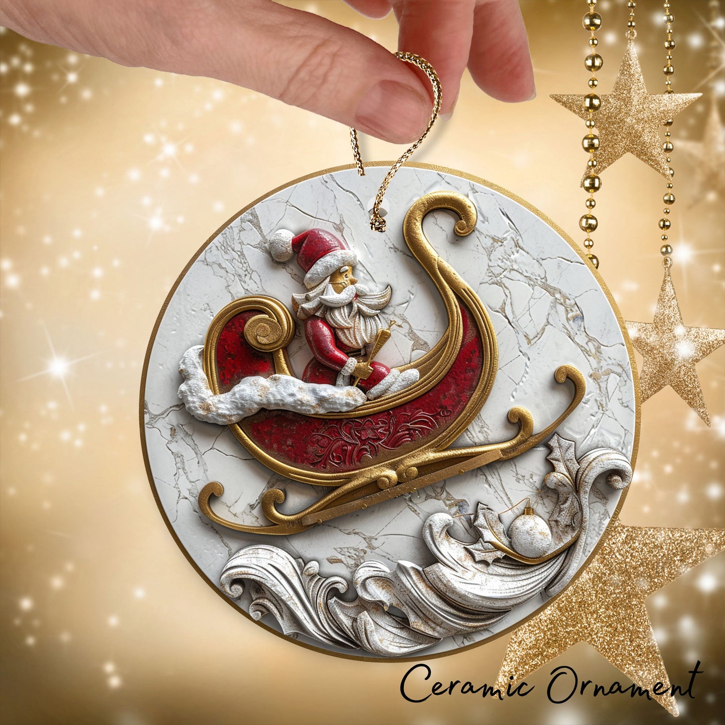 Red & Gold Christmas Ceramic Ornament 35-24