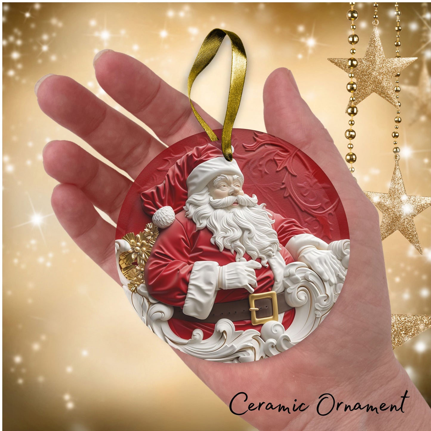 Red & Gold Christmas Ceramic Ornament 35-25