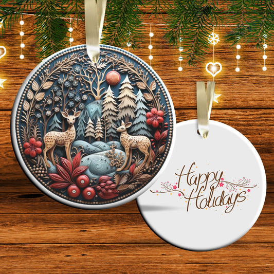 Reindeer Ceramic Ornament 61-04 Happy Holidays Keepsake Bauble