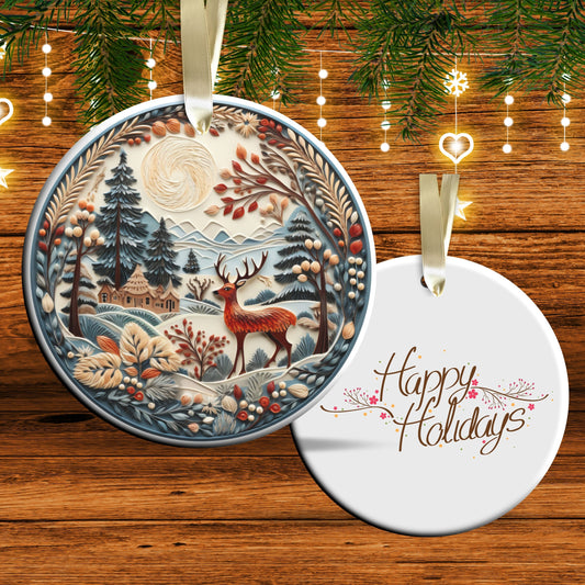Reindeer Ceramic Ornament 61-05 Happy Holidays Keepsake Bauble
