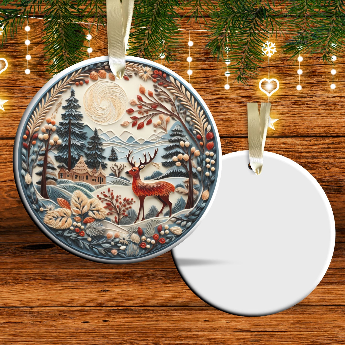 Reindeer Ceramic Ornament 61-05 Happy Holidays Keepsake Bauble