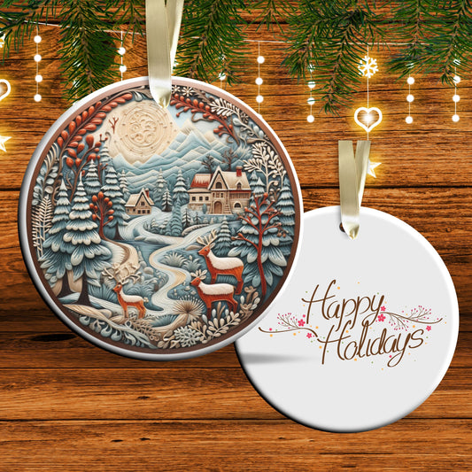 Reindeer Ceramic Ornament 61-06 Happy Holidays Keepsake Bauble