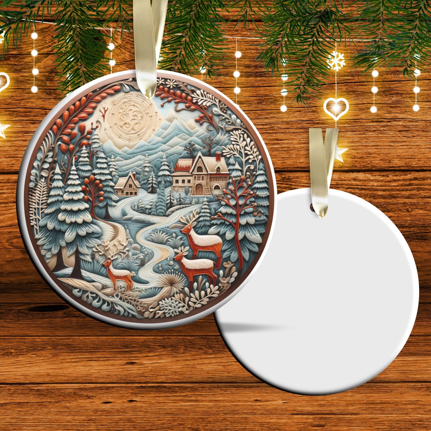 Reindeer Ceramic Ornament 61-06 Happy Holidays Keepsake Bauble