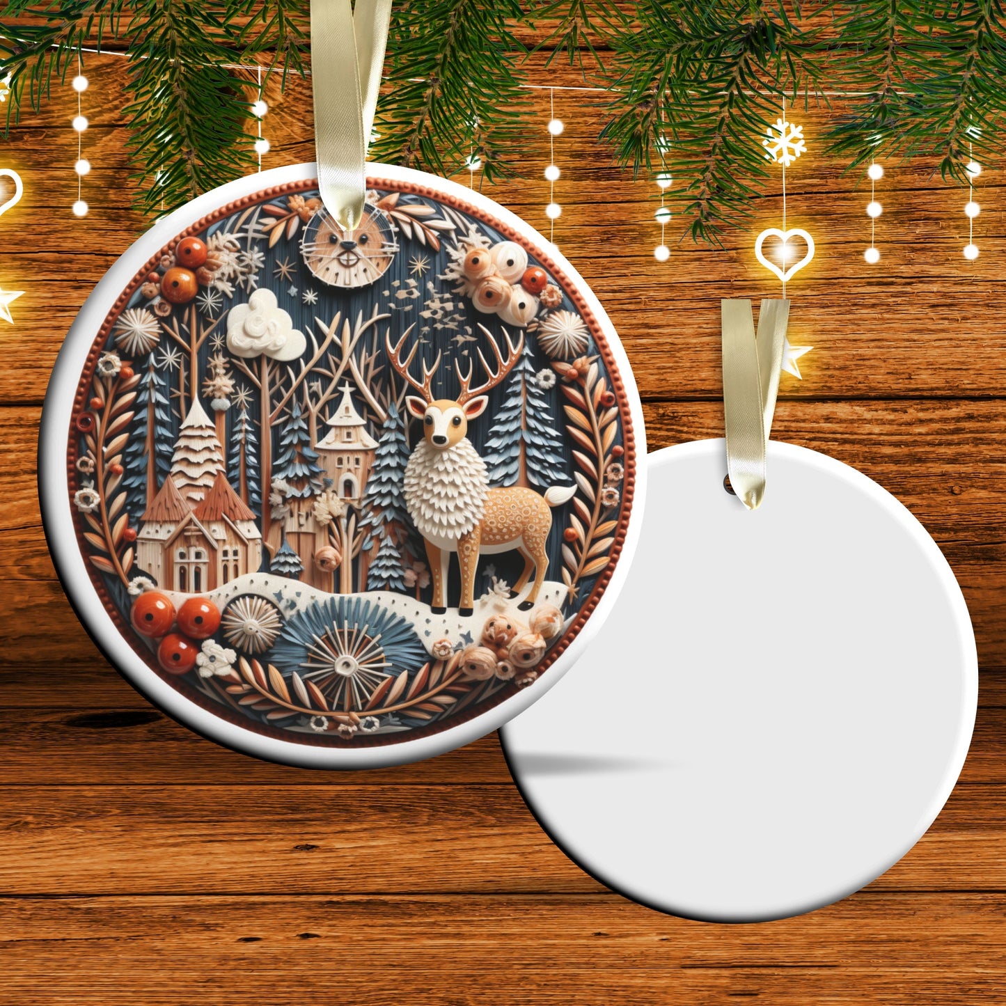 Reindeer Ceramic Ornament 61-08 Happy Holidays Keepsake Bauble