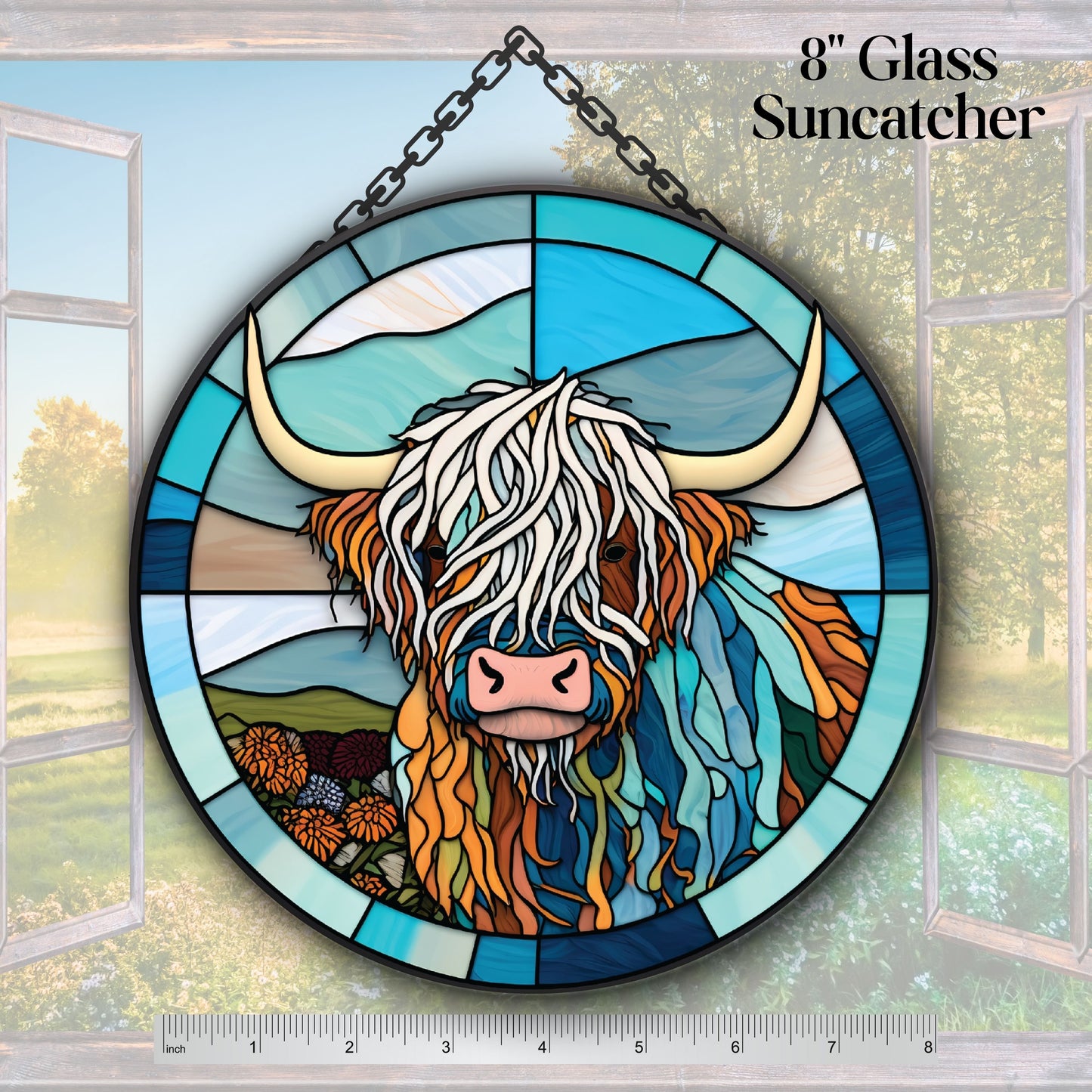 Highland Cow Glass Suncatcher Stained Glass 140-04