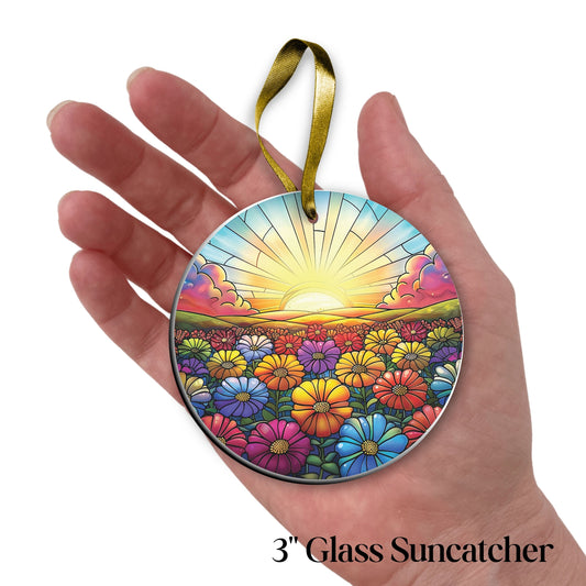Field of Wildflowers Glass Suncatcher | Floral Window Hanging Sun Catcher Decor 82-11
