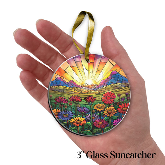 Field of Wildflowers Glass Suncatcher Floral Window Hanging Sun Catcher Decor 82-12