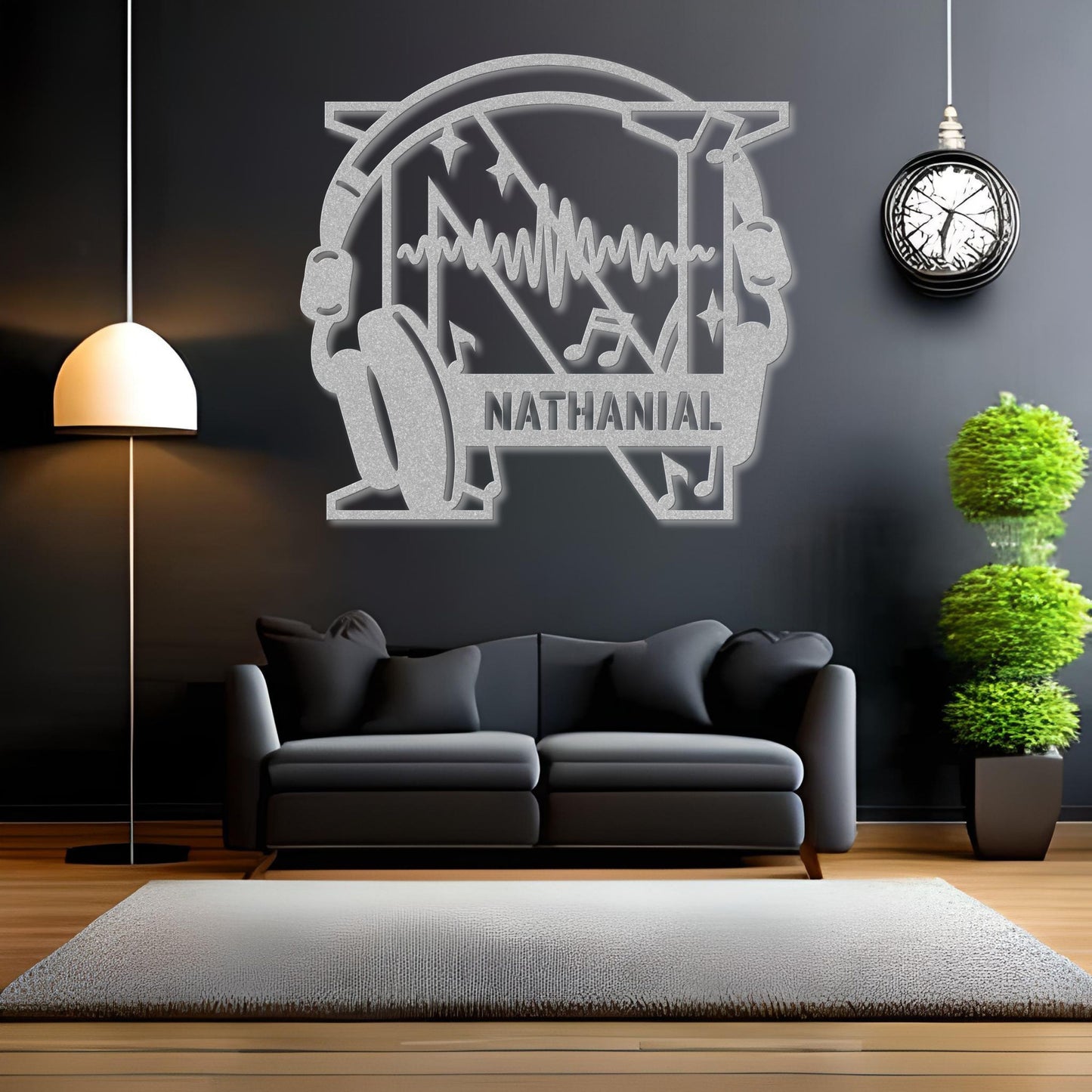 Personalized Headphones Monogram Letter N - Metal Sign