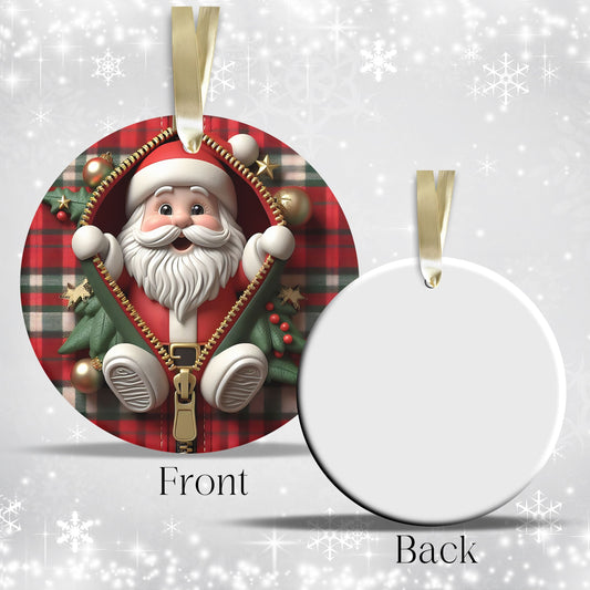 Cute Santa Claus 3D Zipper Ornament Christmas Plaid 78-01