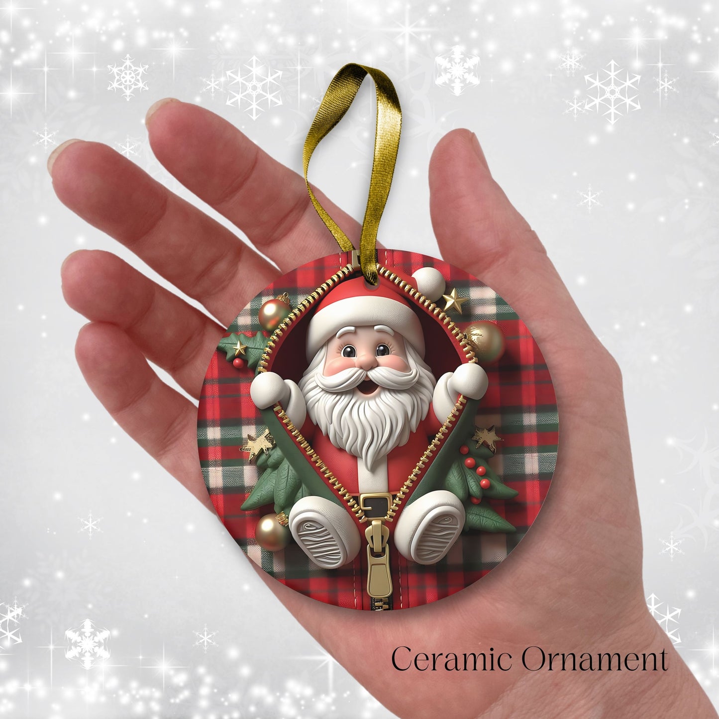 Cute Santa Claus 3D Zipper Ornament Christmas Plaid 78-01