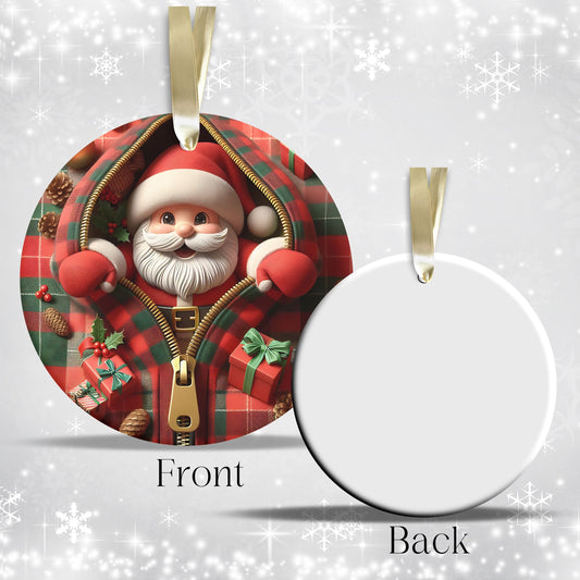 Cute Santa Claus 3D Zipper Ornament Christmas Plaid 78-02