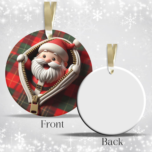 Cute Santa Claus 3D Zipper Ornament Christmas Plaid 78-03