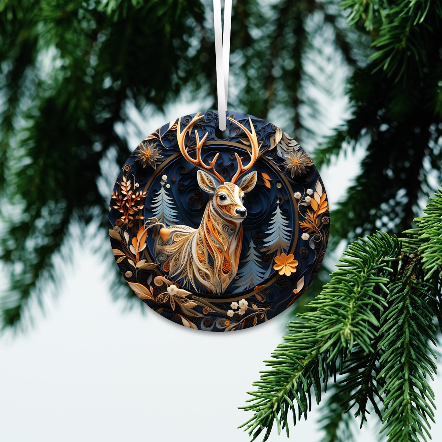 Blue and Gold 3D Christmas Ceramic Ornament 01-05