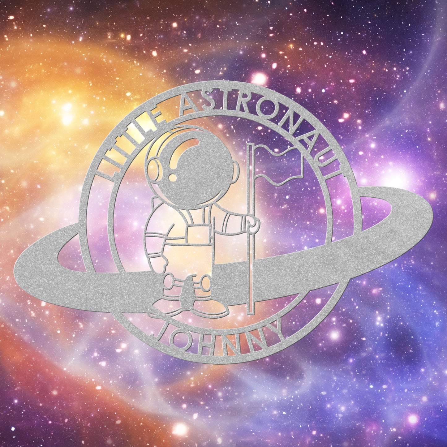 Little Astronaut with Flag Metal Sign