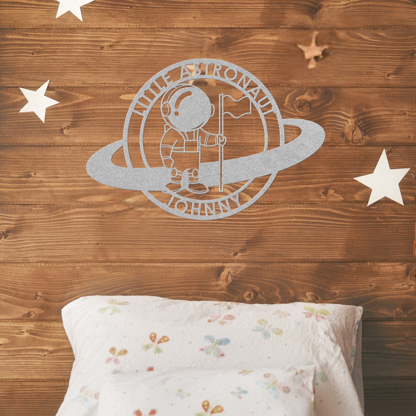 Little Astronaut with Flag Metal Sign
