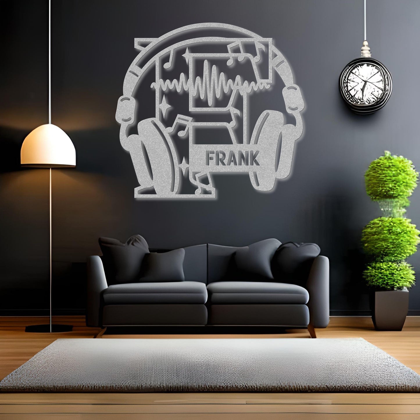 Personalized Headphones Monogram Letter F - Metal Sign