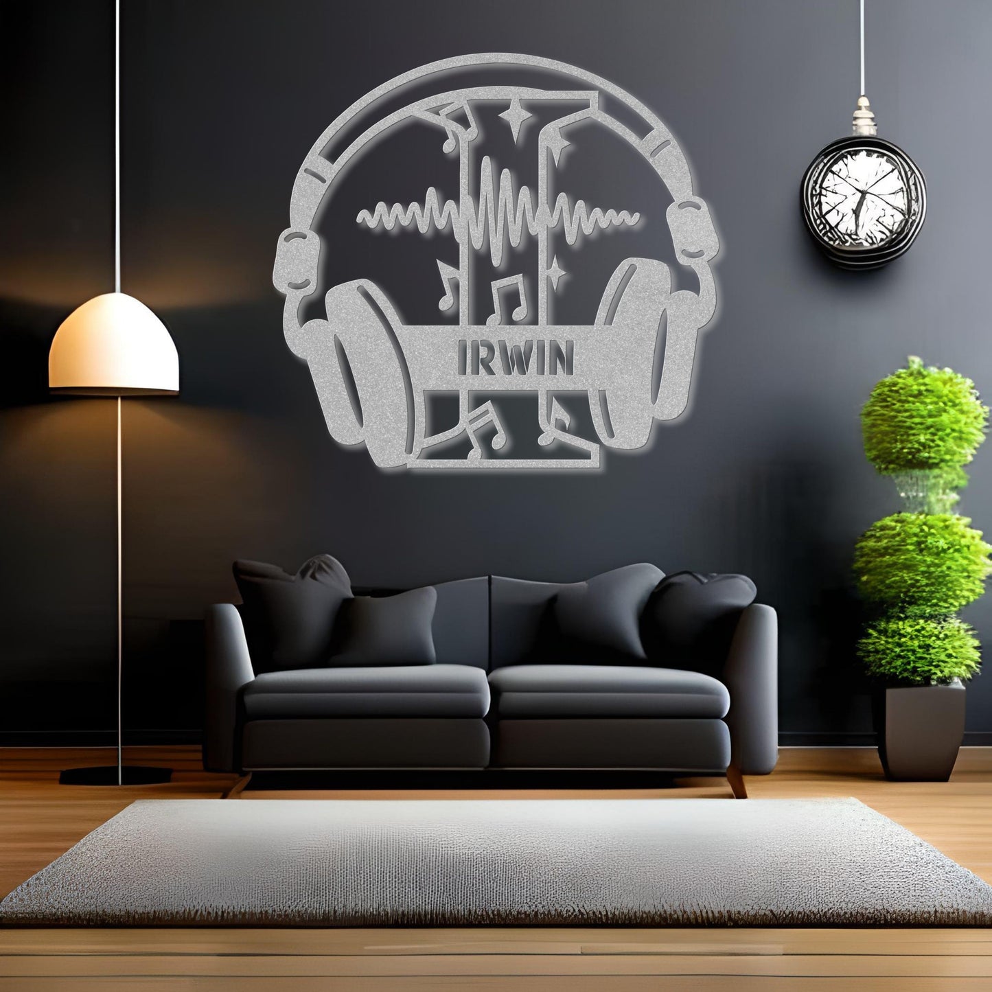Personalized Headphones Monogram Letter I - Metal Sign