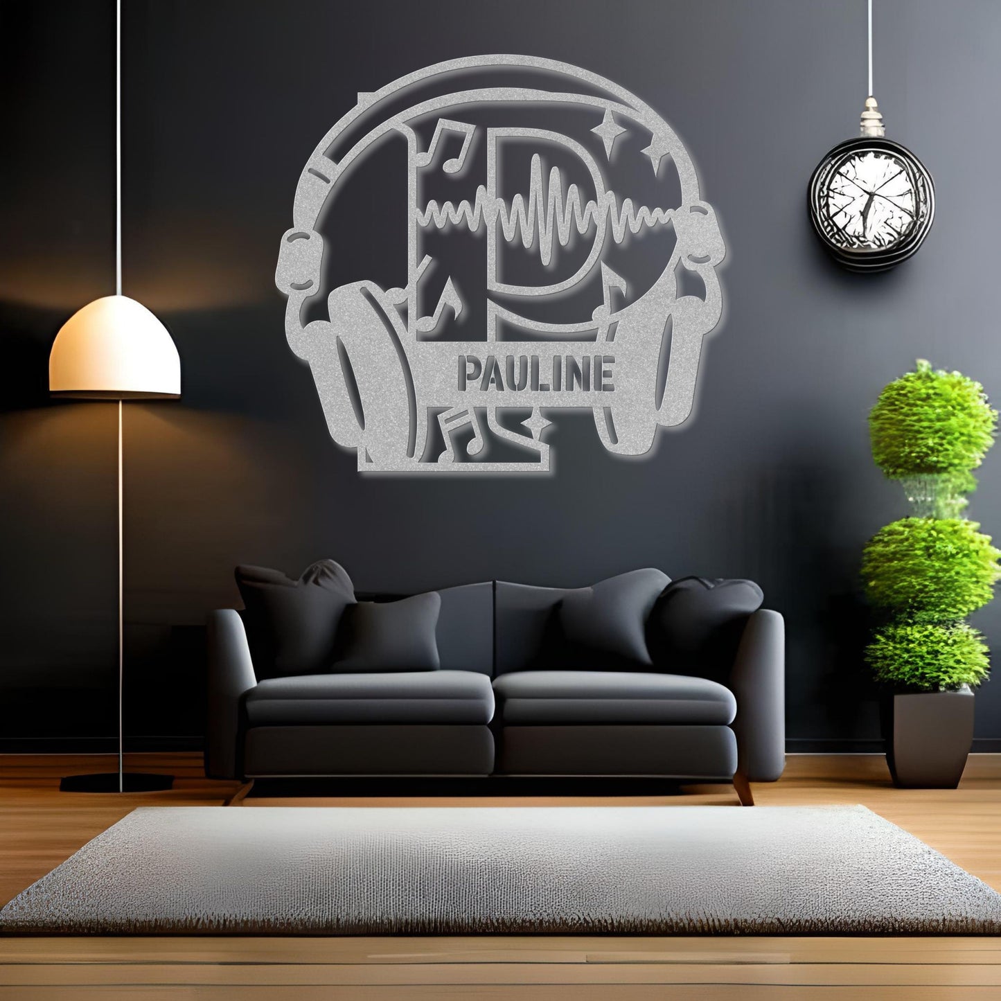 Personalized Headphones Monogram Letter P - Metal Sign