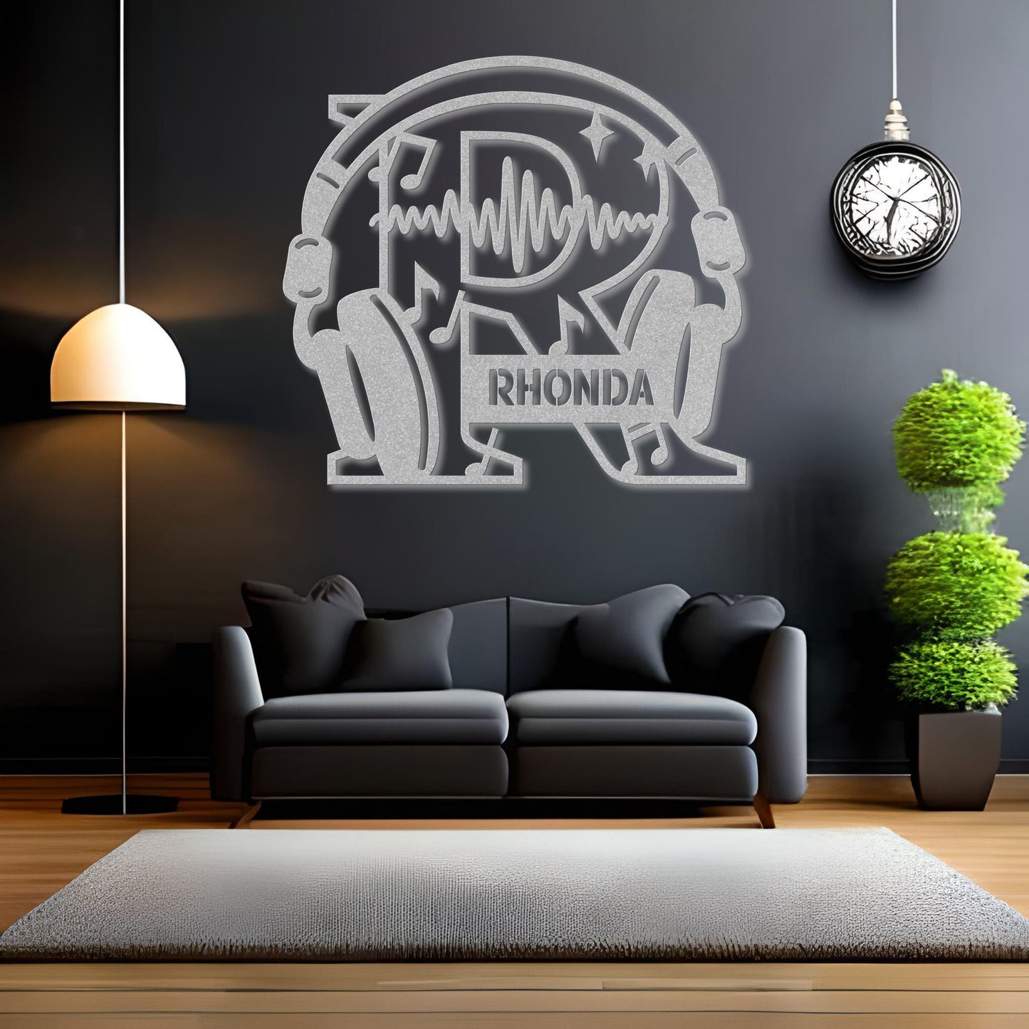 Personalized Headphones Monogram Letter R - Metal Sign