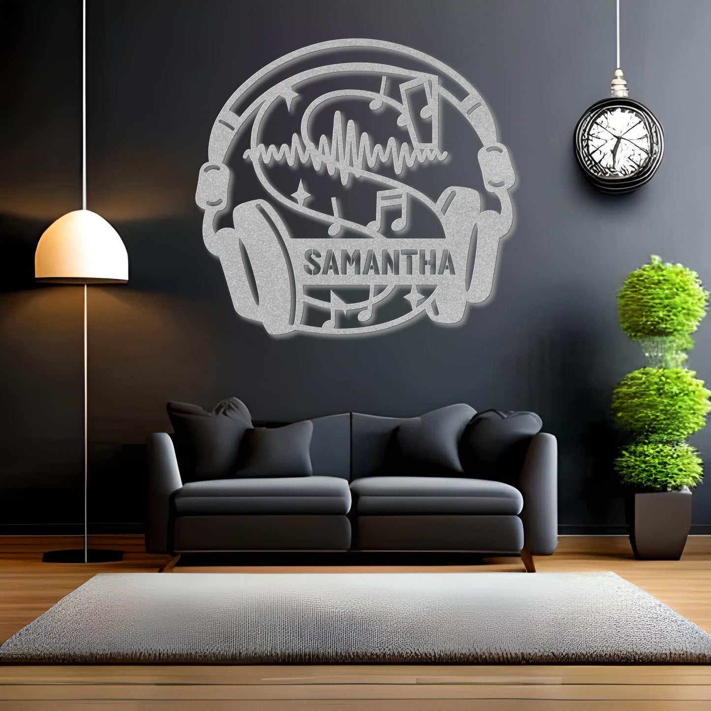 Personalized Headphones Monogram Letter S - Metal Sign