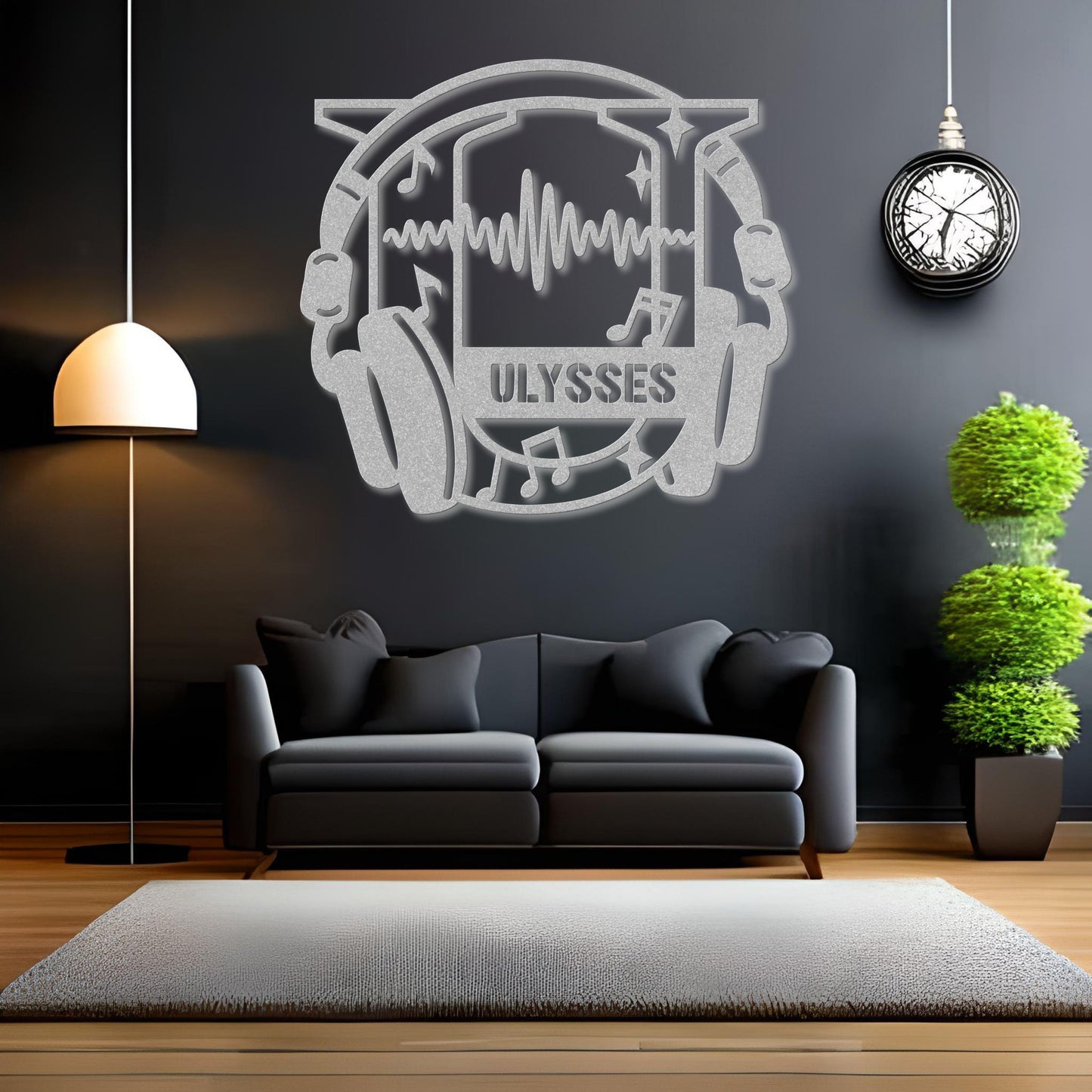 Personalized Headphones Monogram Letter U - Metal Sign