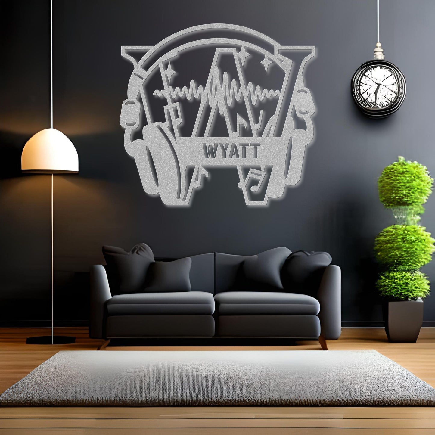 Personalized Headphones Monogram Letter W - Metal Sign
