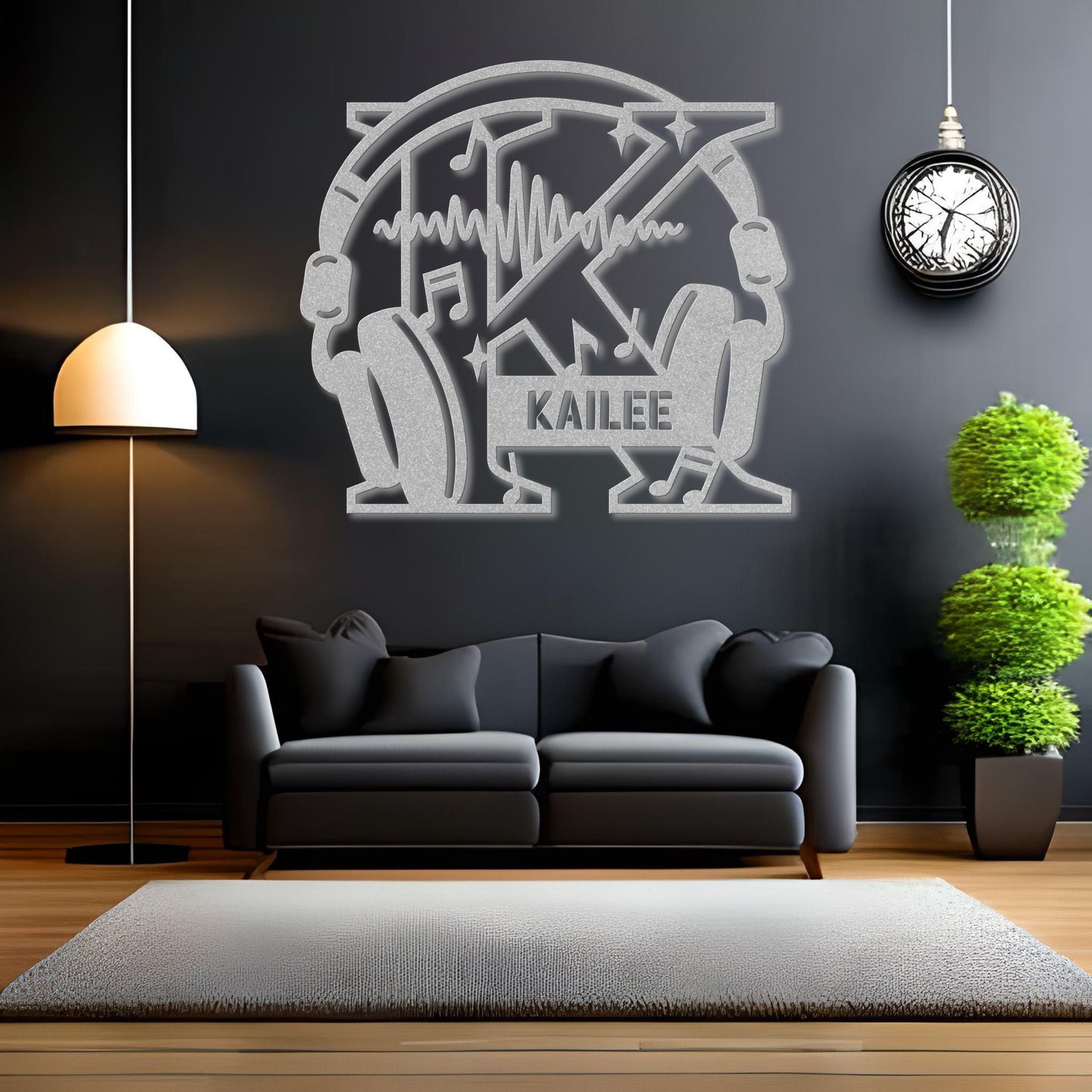 Personalized Headphones Monogram Letter K - Metal Sign