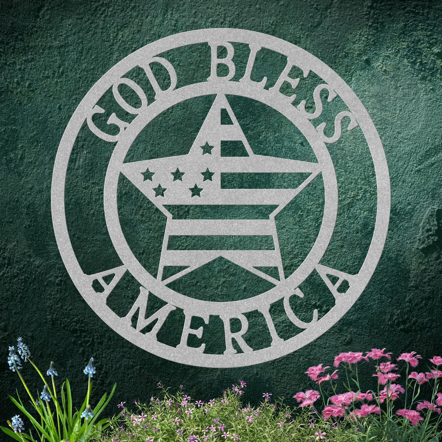 God Bless America with Star Flag Metal Sign