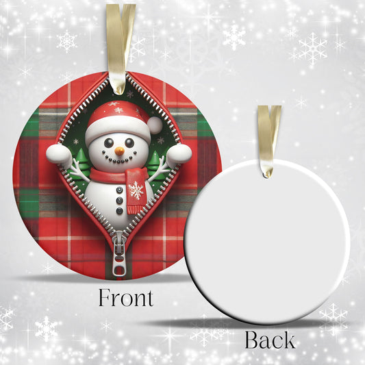 Cute Snowman 3D Zipper Ornament Christmas Plaid 78-01