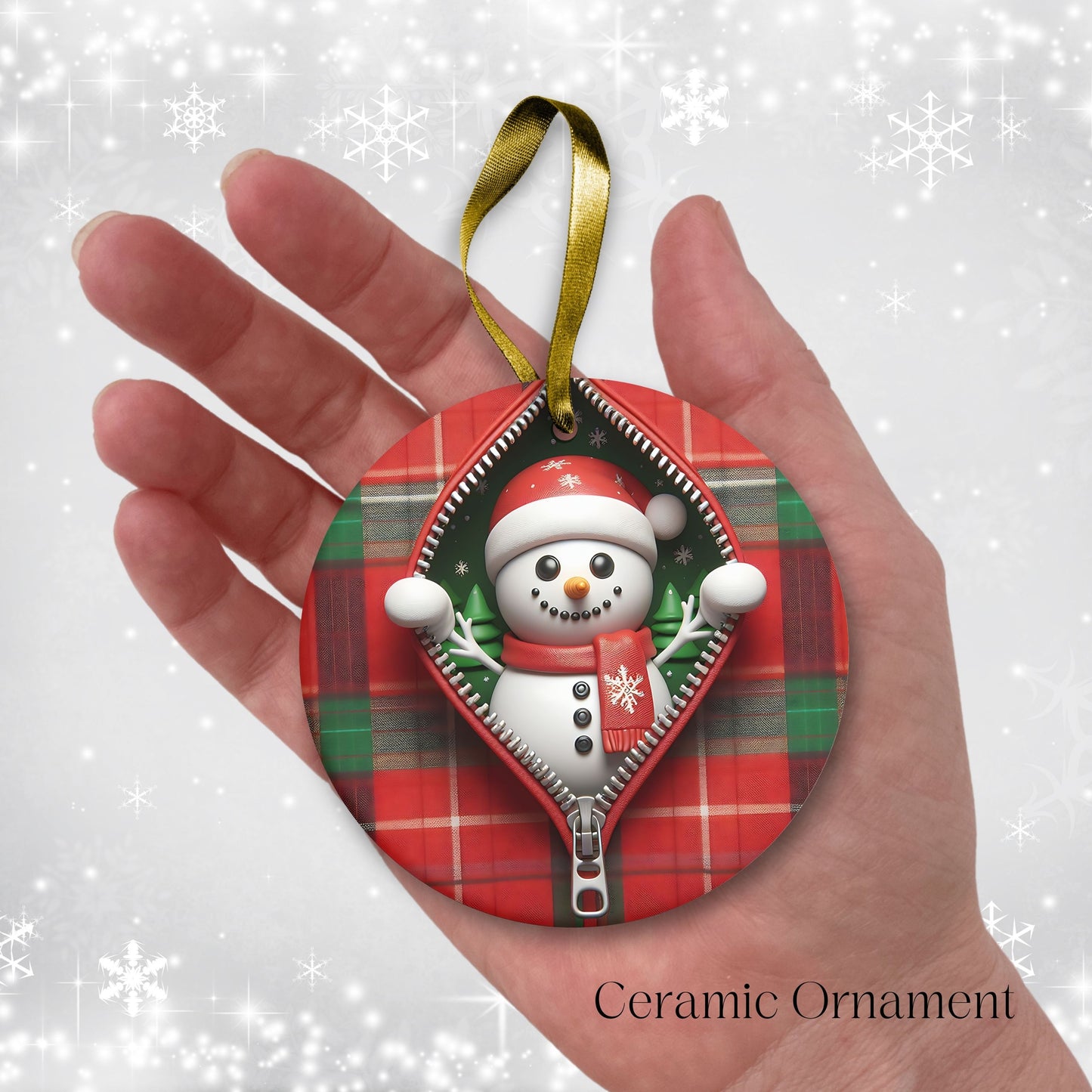 Cute Snowman 3D Zipper Ornament Christmas Plaid 78-01