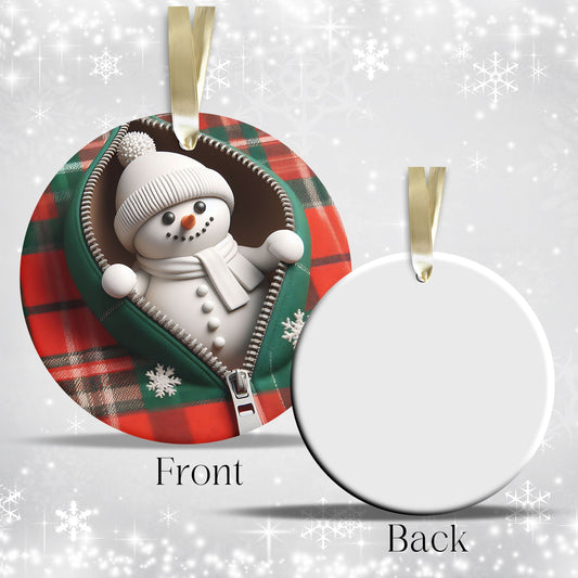Cute Snowman 3D Zipper Ornament Christmas Plaid 78-02